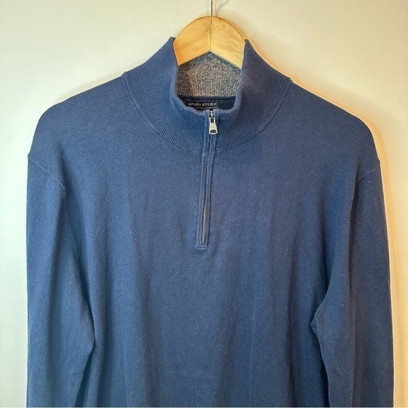 Banana Republic Pima Cotton Cashmere Sweater 1/4 Zip Pullover Men’s Large Blue - Picture 2 of 7